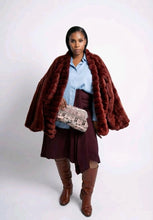 Load image into Gallery viewer, Burgundy Batwing Faux Fur Coat
