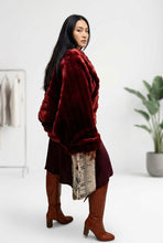 Load image into Gallery viewer, Burgundy Batwing Faux Fur Coat
