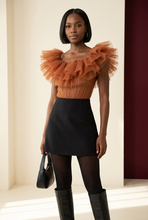 Load image into Gallery viewer, Cherise styled with a tailored mini skirt
